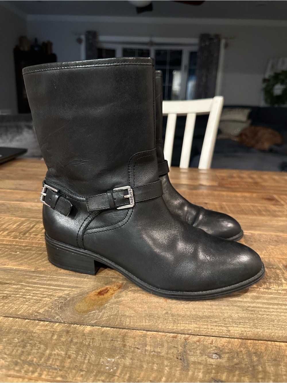 Ralph Lauren Mesi Black Leather Moto Inspired Ankle Boot Size 8